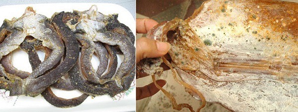 Cá khô có dấu hiệu hư hỏng, ẩm mốc Cá khô có dấu hiệu hư hỏng, ẩm mốc