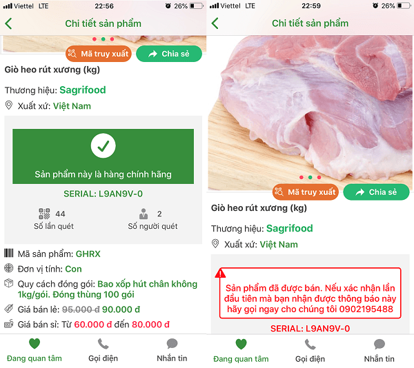 Thông tin sản phẩm sau khi quét tem chống giả (chống giả tích hợp truy xuất nguồn gốc) Thông tin sản phẩm sau khi quét tem chống giả (chống giả tích hợp truy xuất nguồn gốc)